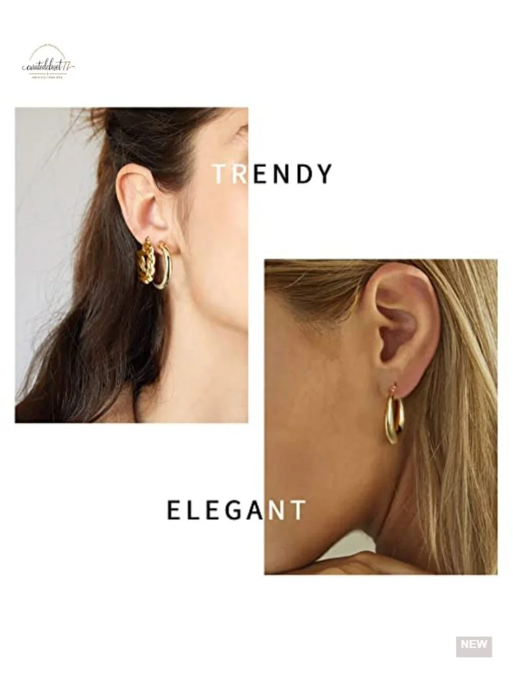 9 Pairs 14K Real Gold Plated Chunky Hoop Earrings Set for Women Hypoallergenic